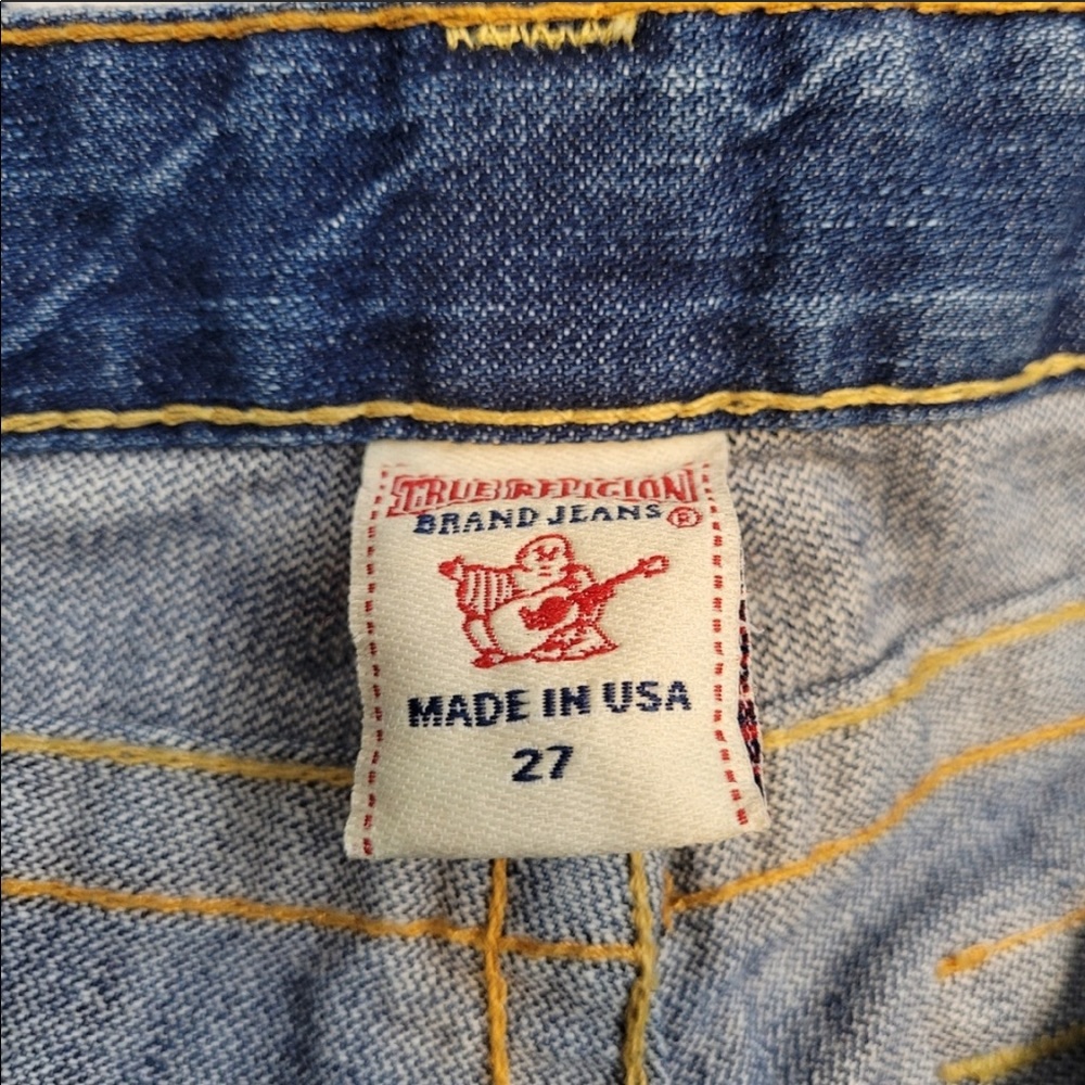 True Religion Blue Distressed Lace-Up Flare Jeans - Picture 6 of 12